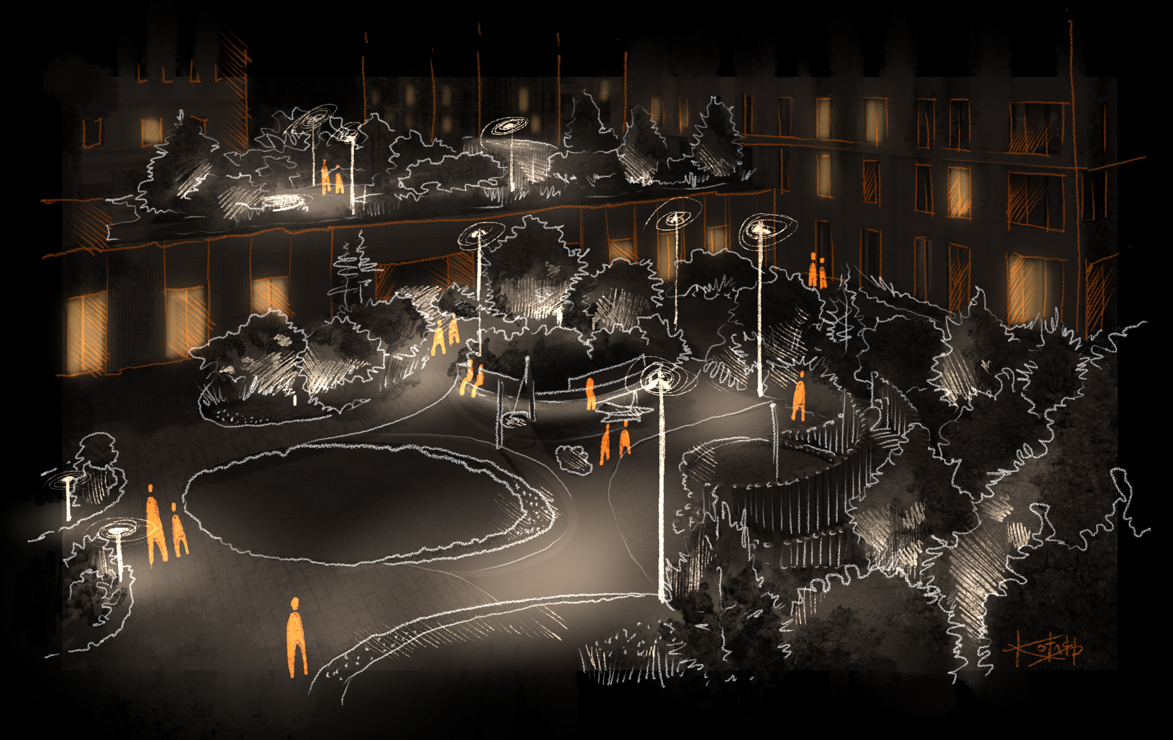 Освещение благоустройства жилого комплекса SOUL от бюро RAUM